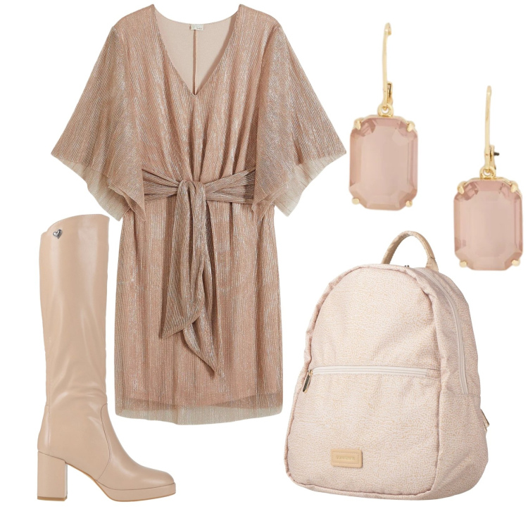 Outfit donna - Neutro funny. Stile Glamour per Tutti i giorni. Abbinamento con zaini, stivali, vestiti, orecchini.