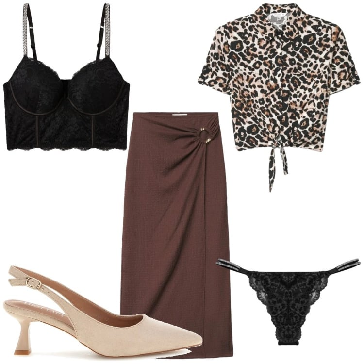 Outfit donna - Sensualità Fluida. Stile Chic per Serata fuori. Abbinamento con bralette, perizomi, camicie a manica corta, gonne lunghe, décolleté.