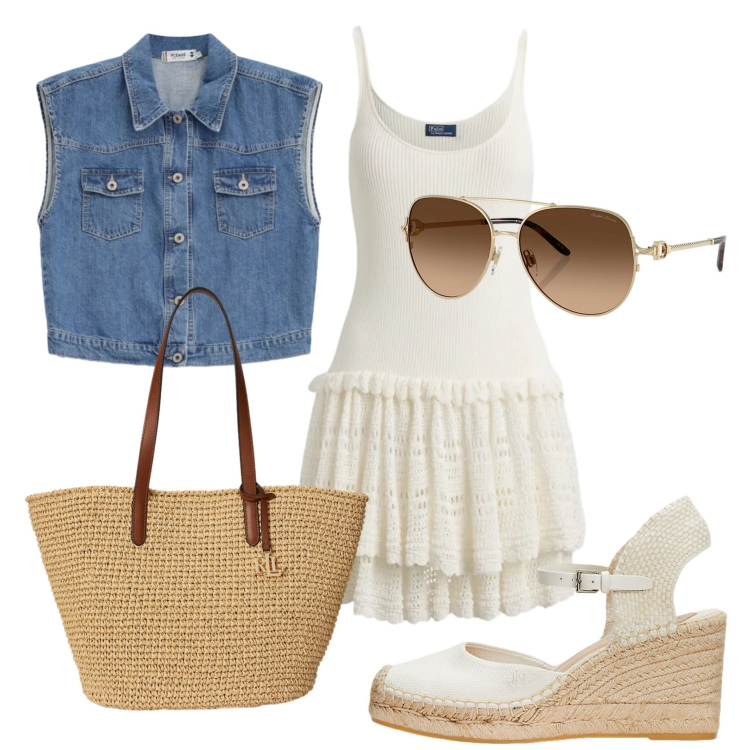 Outfit donna - Total look #2395114. Stile Boho per Tutti i giorni. Abbinamento con gilet, vestiti, occhiali da sole, espadrillas, borse tote.
