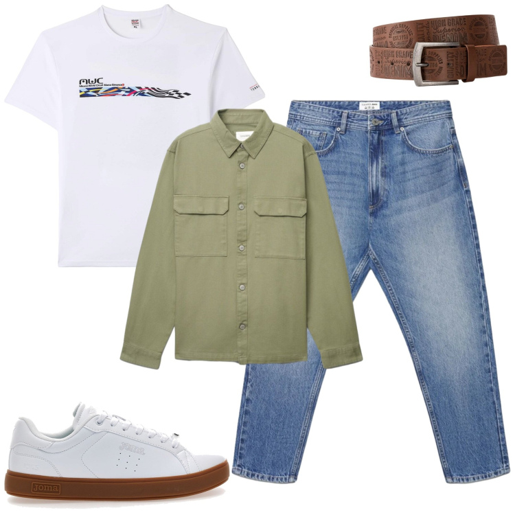 Outfit uomo - Maggio. Stile Casual per Tutti i giorni. Abbinamento con cinture, t-shirt, jeans, cappotti, sneakers.