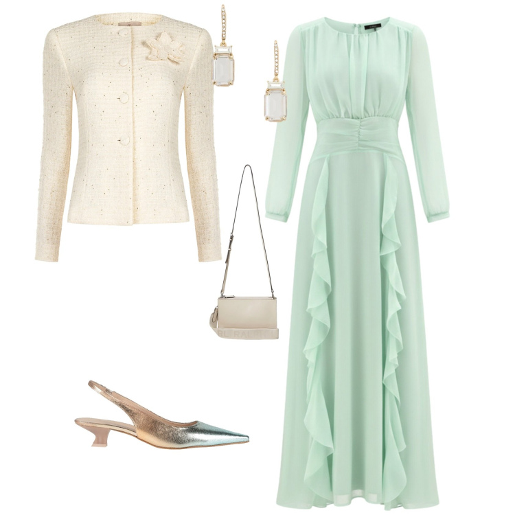 Outfit donna - Bon ton cerimonia evento serata. Stile Bon Ton per Cerimonia. Abbinamento con décolleté, vestiti lunghi, blazer, orecchini, borse a tracolla.