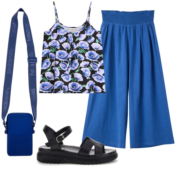 Outfit donna - Total look #2395130. Stile Basic per Tutti i giorni. Abbinamento con top, pantaloni, borse a tracolla, sandali.