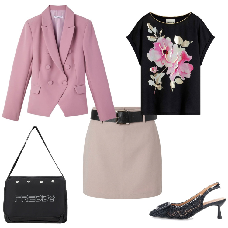 Outfit donna - Total look #2395131. Stile Casual chic per Ufficio. Abbinamento con bluse, minigonne, blazer, borse messenger, scarpe col tacco.