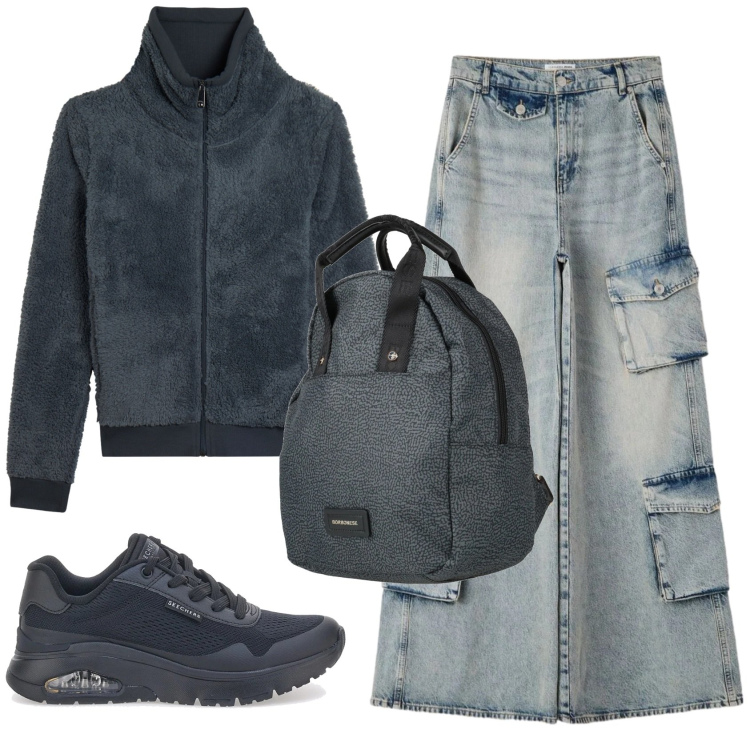 Outfit donna - Total look #2395135. Stile Trendy per Tutti i giorni. Abbinamento con zaini, jeans, felpe, sneakers.