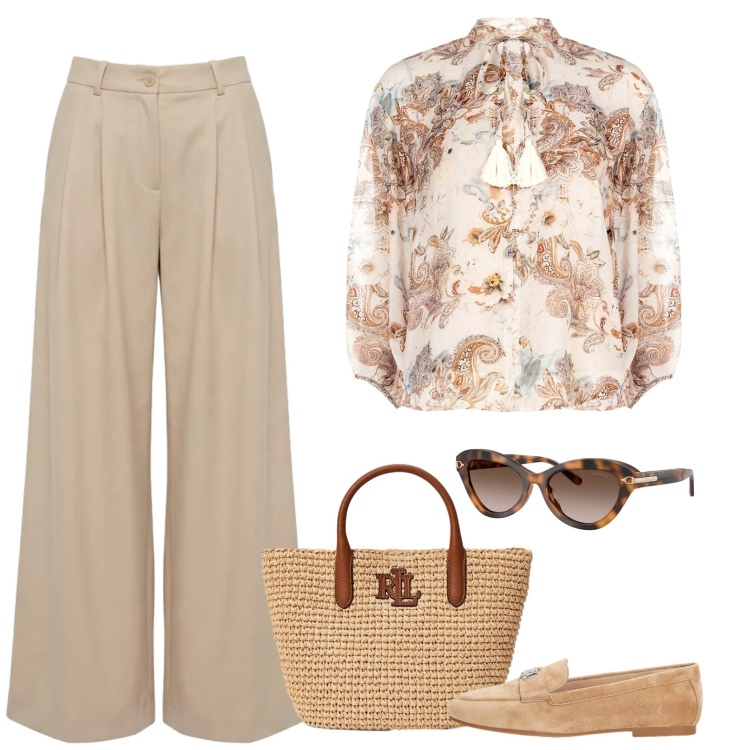 Outfit donna - Elegante e discreta. Stile Casual chic per Ufficio. Abbinamento con pantaloni, bluse, mocassini, occhiali da sole, borse tote.