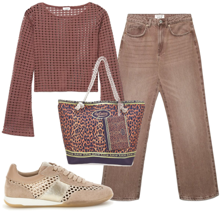 Outfit donna - Total look #2395138. Stile Casual chic per Tutti i giorni. Abbinamento con jeans dritti, maglieria, shopping bag, sneakers.