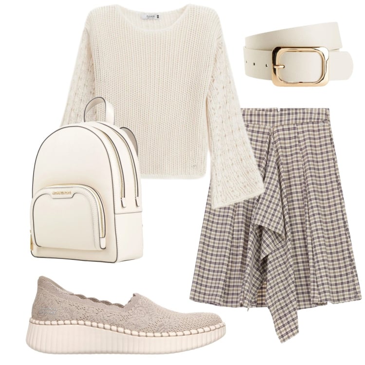 Outfit donna - Total look #2395146. Stile Bon Ton per Scuola/Università. Abbinamento con zaini, cinture, maglieria, gonne longuette, sneakers.