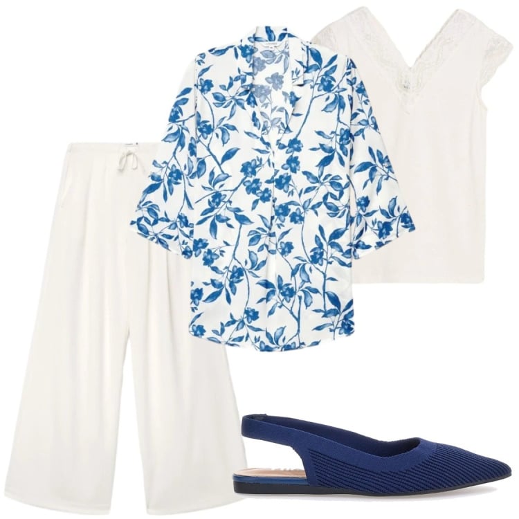 Outfit donna - Mediterranean Breeze. Stile Chic per Ufficio. Abbinamento con canottiere, bluse, pantaloni, ballerine.
