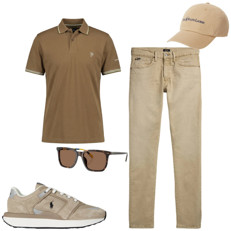 Outfit uomo - Maggio. Stile Casual per Tutti i giorni. Abbinamento con polo, jeans, cappelli, sneakers, occhiali da sole.