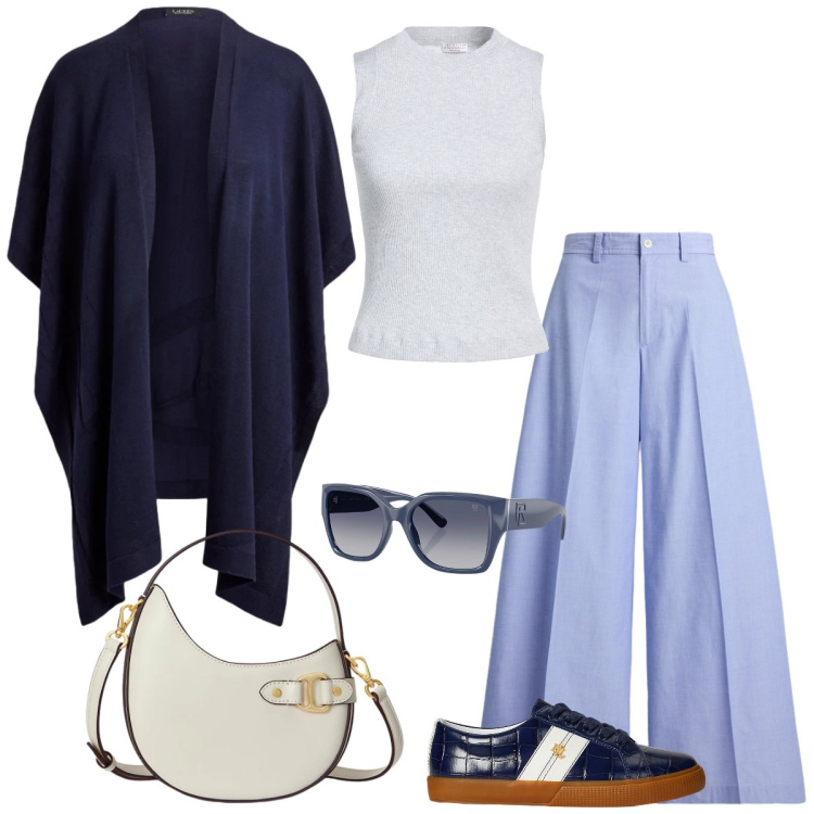 Outfit donna - Total look #2395176. Stile Casual per Tutti i giorni. Abbinamento con top, occhiali da sole, sneakers, borse a tracolla, cappe, pantaloni.