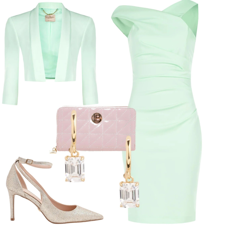 Outfit donna - Cerimonia. Stile Chic per Cerimonia. Abbinamento con vestiti asimmetrici, décolleté, bolero, orecchini, portafogli.
