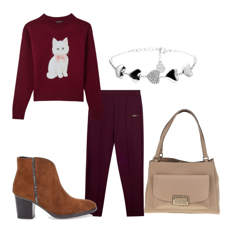 Outfit donna - Il regalo perfetto. Stile Casual chic per Tutti i giorni. Abbinamento con pullovers, braccialetti, pantaloni, stivaletti, borse a spalla.