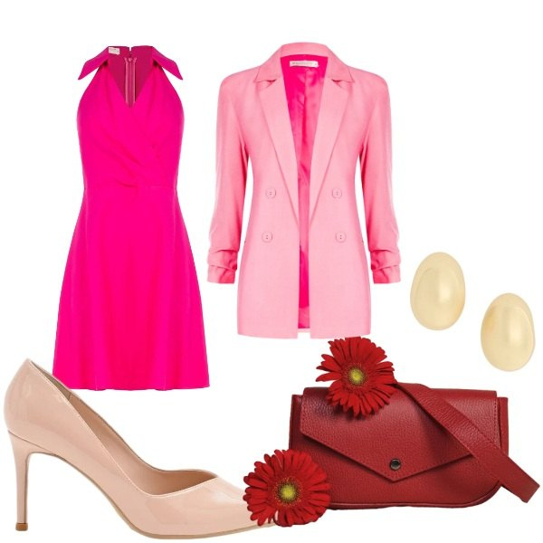 Outfit donna - Total look #2395211. Stile Glamour per Tutti i giorni. Abbinamento con vestiti corti, blazer, décolleté, borse a tracolla, orecchini.