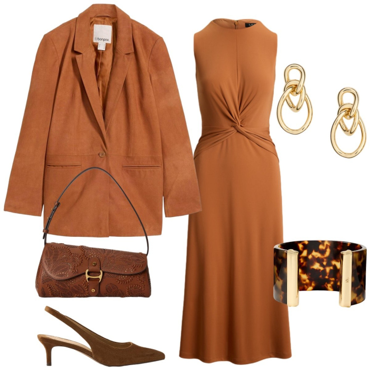 Outfit donna - Total look #2395220. Stile Chic per Tutti i giorni. Abbinamento con blazer, braccialetti, orecchini, décolleté, vestiti senza maniche, borse a spalla.