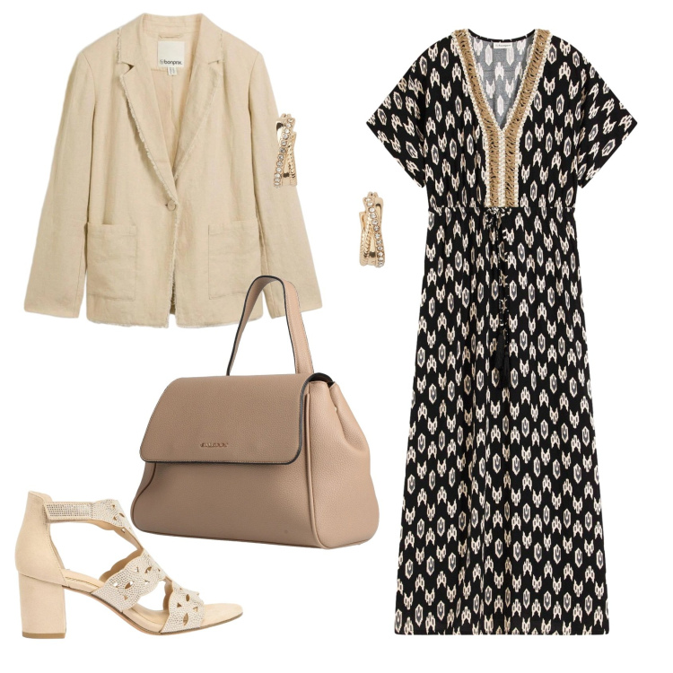 Outfit donna - Total look #2395227. Stile Casual chic per Ufficio. Abbinamento con zaini, vestiti lunghi, blazer, sandali col tacco, orecchini.