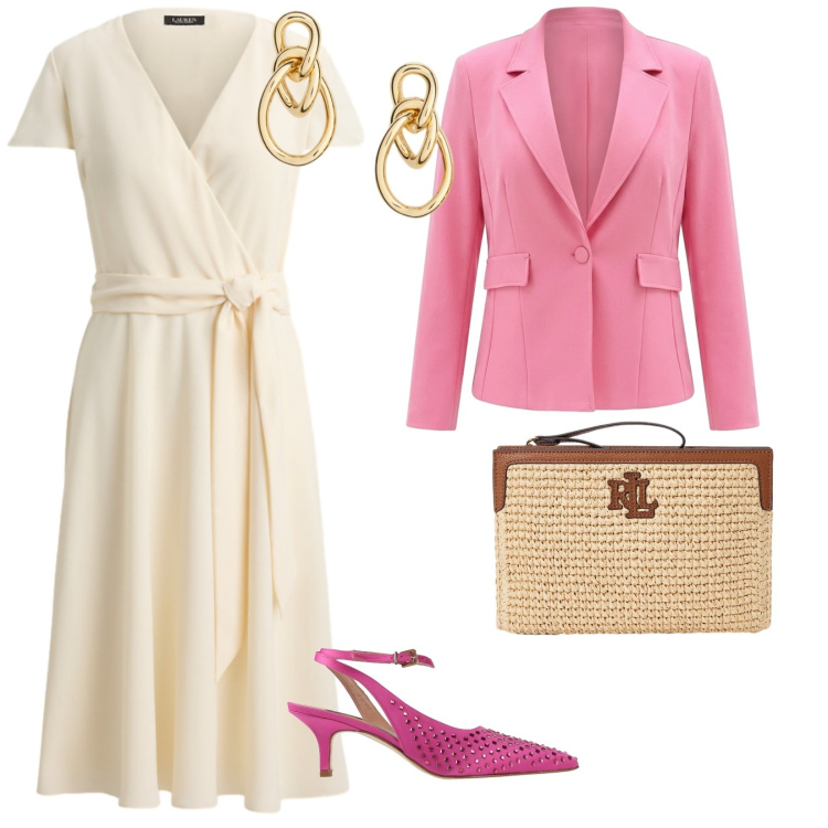 Outfit donna - Leggerezza curvy. per Ufficio. Abbinamento con décolleté, blazer, orecchini, vestiti chemisier, pochette.