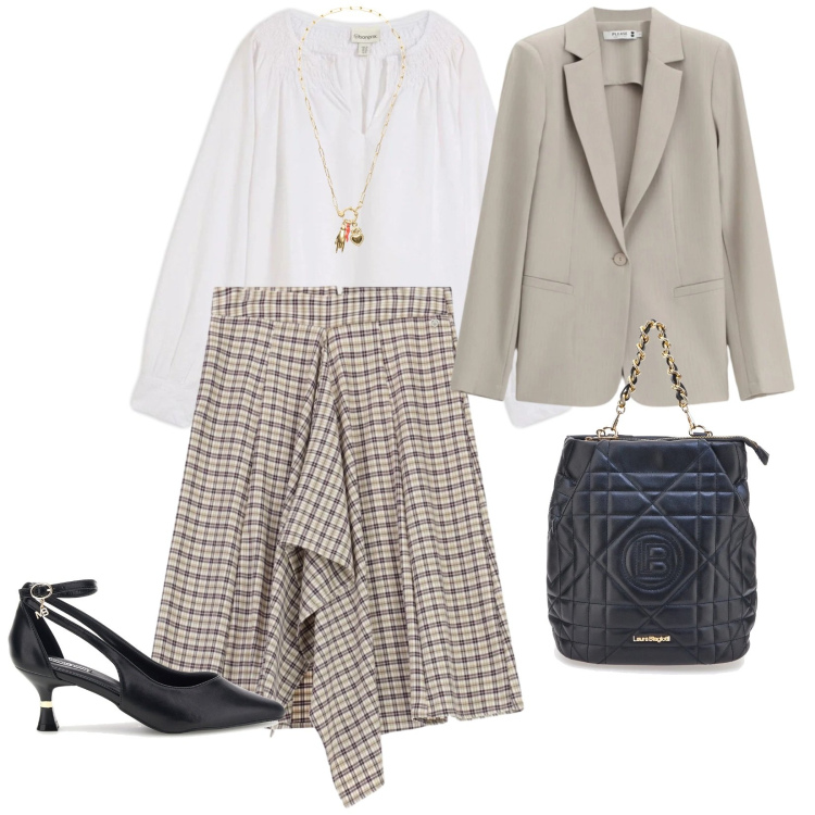 Outfit donna - Curvy style. per Tutti i giorni. Abbinamento con tuniche, gonne longuette, blazer, ciondoli, zaini, décolleté.