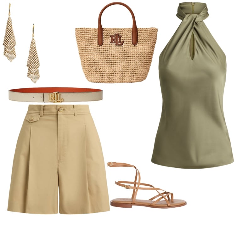 Outfit donna - Curvy style. per Mare. Abbinamento con sandali in pelle, cinture, orecchini, bermuda, bluse, borse tote.