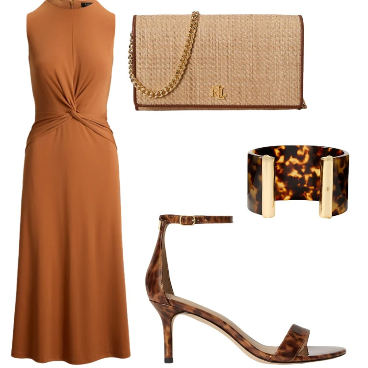 Outfit donna - Total look #2395241. Stile Chic per Serata fuori. Abbinamento con braccialetti, borse a tracolla, sandali in pelle, vestiti senza maniche.
