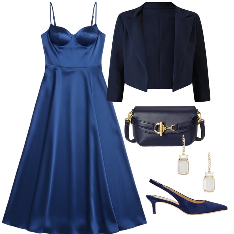 Outfit donna - Punto vita. per Cerimonia. Abbinamento con bolero, vestiti lunghi, décolleté, borse a tracolla, orecchini.