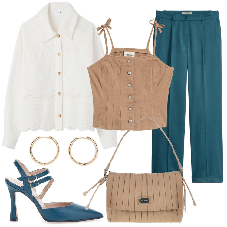 Outfit donna - La giacchina in sangallo. Stile Bon Ton per Serata fuori. Abbinamento con pantaloni, top, orecchini, cappotti, décolleté, pochette.