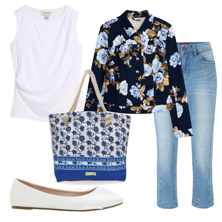 Outfit donna - Il top drappeggiato. Stile Bon Ton per Ufficio. Abbinamento con jeans, ballerine, top, blazer, shopping bag.