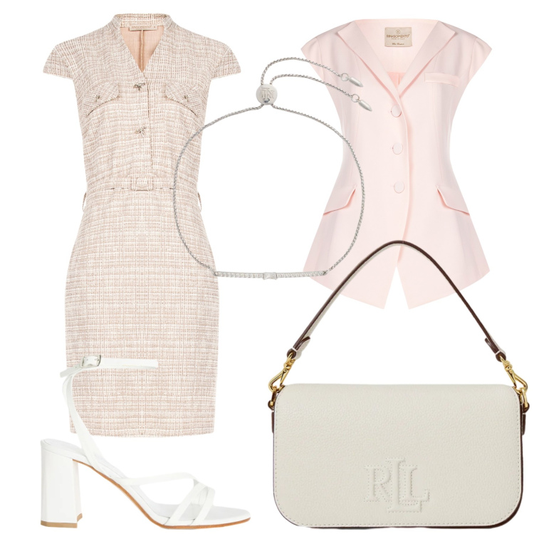 Outfit donna - Total look #2395276. Stile Bon Ton per Cerimonia. Abbinamento con sandali in pelle, vestiti midi/longuette, gilet, borse a spalla, braccialetti.