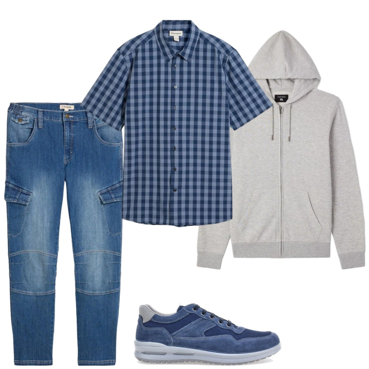 Outfit uomo - Cargo e camicia a quadretti. Stile Casual per Tutti i giorni. Abbinamento con jeans dritti, camicie a manica corta, felpe con cappuccio, sneakers.
