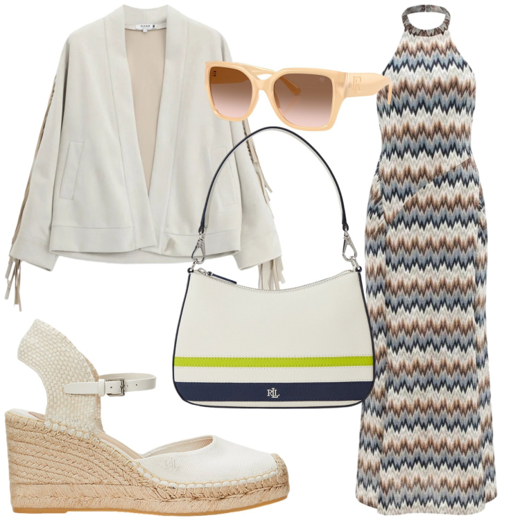 Outfit donna - Total look #2395279. Stile Romantica per Serata fuori. Abbinamento con blazer, vestiti lunghi, espadrillas, borse a spalla, occhiali da sole.