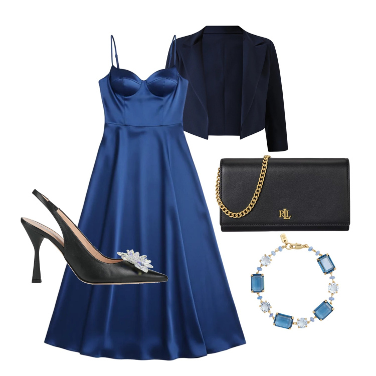 Outfit donna - Maggio. Stile Chic per Cerimonia. Abbinamento con décolleté, bolero, vestiti lunghi, borse a tracolla, braccialetti.