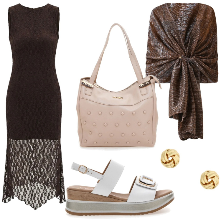 Outfit donna - pizzo stretch. Stile Chic per Serata fuori. Abbinamento con vestiti a tubino, stole, orecchini, sandali, shopping bag.