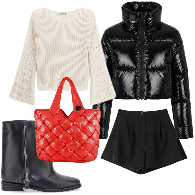 Outfit donna - Stivaletti must have. Stile Urban per Tutti i giorni. Abbinamento con shorts, maglieria, borse tote, piumini, stivaletti.
