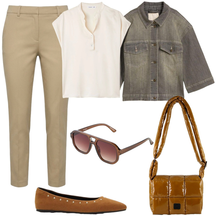 Outfit donna - Basic con le ballerine. Stile Basic per Tutti i giorni. Abbinamento con ballerine, cappotti, occhiali da sole, pantaloni skinny, canottiere, borse a spalla.