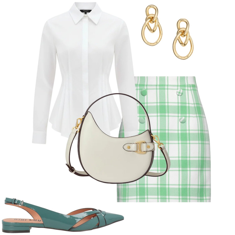 Outfit donna - Il ritorno delle ballerine. Stile Bon Ton per Tutti i giorni. Abbinamento con minigonne, ballerine, camicie, borse a tracolla, orecchini.