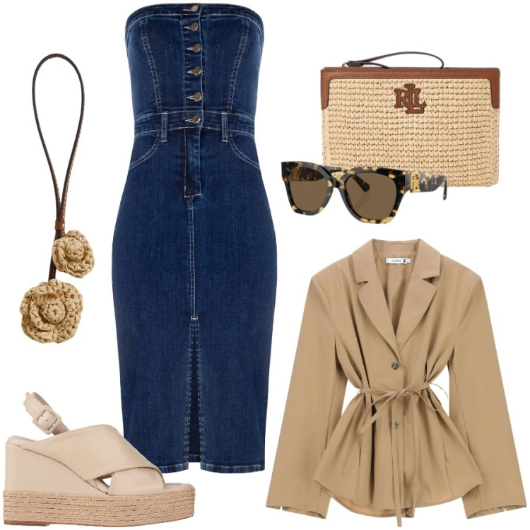 Outfit donna - Total look #2395329. Stile Sexy per Tutti i giorni. Abbinamento con espadrillas, blazer, vestiti a tubino, ciondoli, pochette, occhiali da sole.