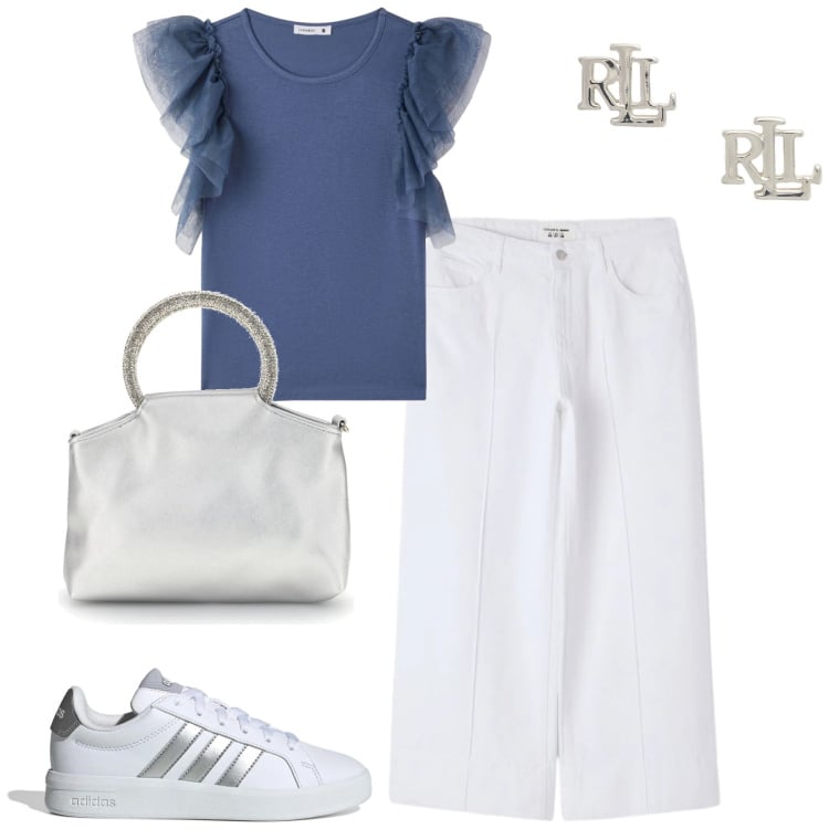 Outfit donna - Maggio. Stile Urban per Tutti i giorni. Abbinamento con pantaloni, t-shirt, orecchini, borse a mano, sneakers.