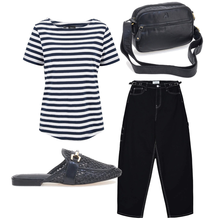 Outfit donna - Total look #2395346. Stile Basic per Tutti i giorni. Abbinamento con t-shirt, pantaloni, sabot, borse a tracolla.