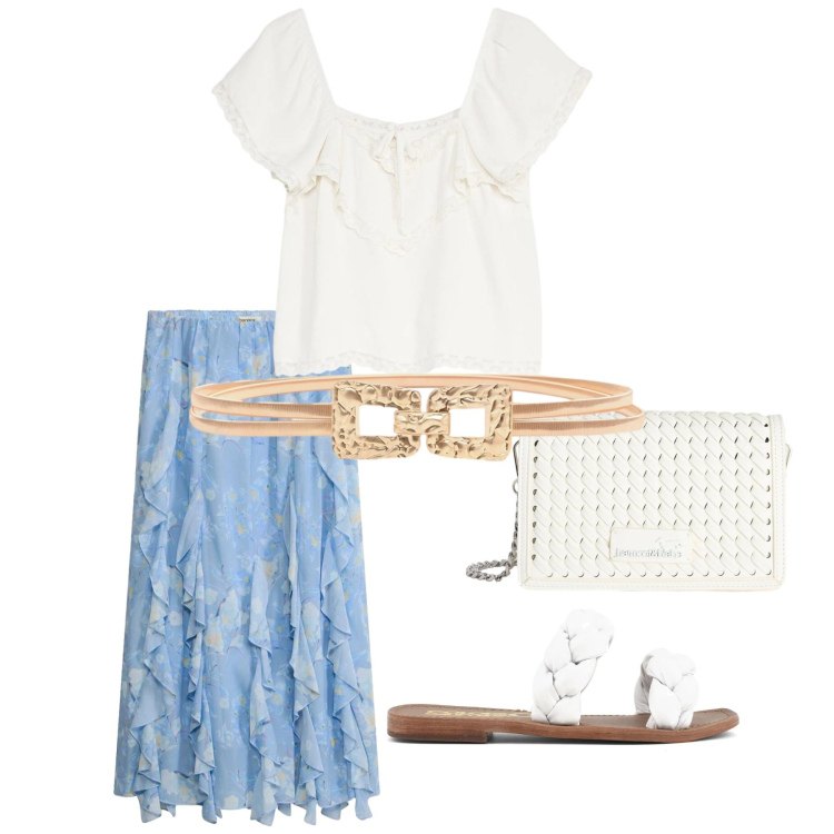 Outfit donna - Total look #2395351. Stile Minimal per Tutti i giorni. Abbinamento con canottiere, gonne lunghe, borse a tracolla, cinture, ciabatte.