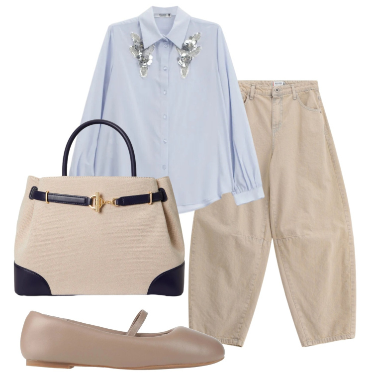 Outfit donna - Total look #2395352. Stile Bon Ton per Ufficio. Abbinamento con ballerine, camicie, jeans, borse a mano.