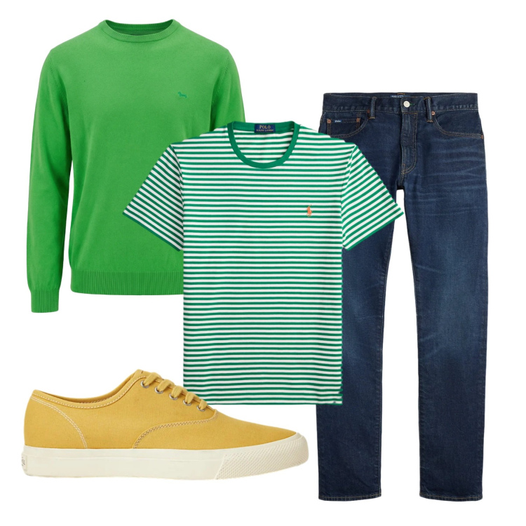 Outfit uomo - Total look #2395355. Stile Trendy per Tutti i giorni. Abbinamento con pullovers, sneakers, jeans, t-shirt.