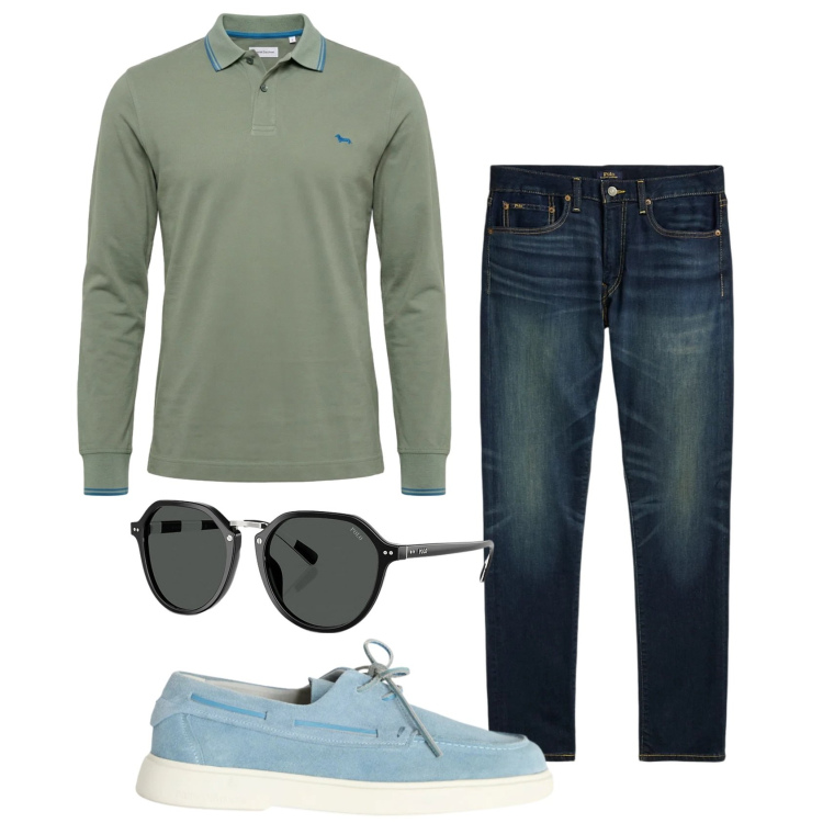 Outfit uomo - Total look #2395365. Stile Casual per Tutti i giorni. Abbinamento con polo, scarpe stringate, jeans, occhiali da sole.