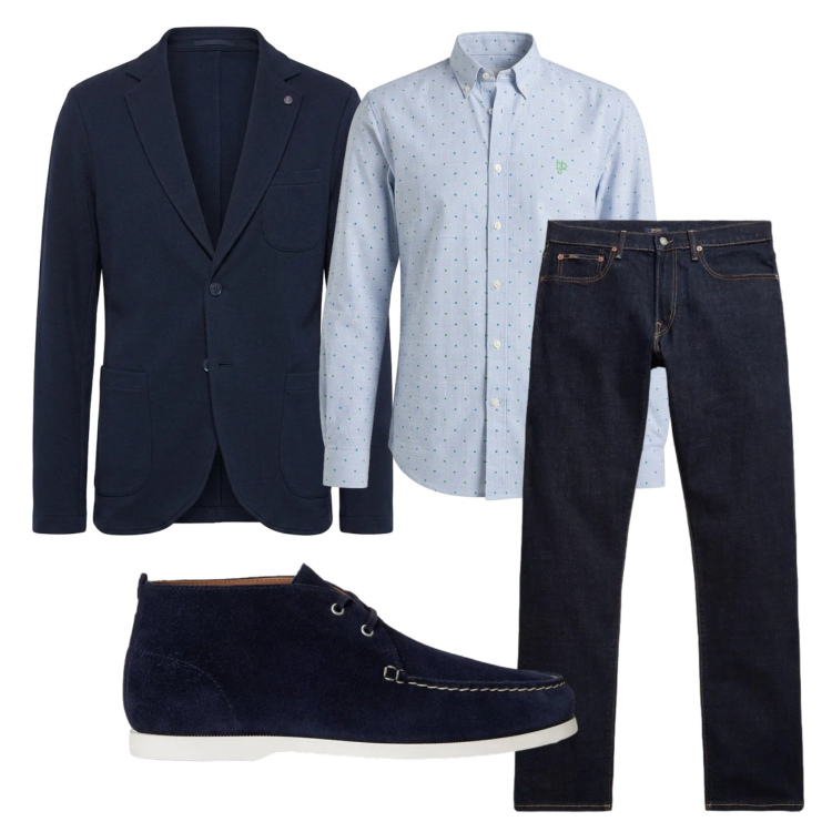 Outfit uomo - Total look #2395369. Stile Trendy per Serata speciale. Abbinamento con camicie, giacche, jeans, scarpe stringate.
