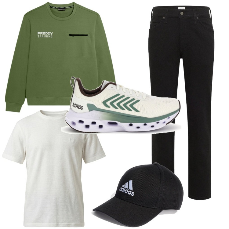 Outfit uomo - 45. Scarpe!. Stile Urban per Tutti i giorni. Abbinamento con jeans dritti, t-shirt, felpe, cappelli con visiera, sneakers.