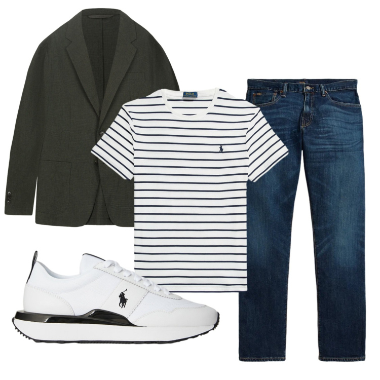 Outfit uomo - Total look #2395373. Stile Urban per Tutti i giorni. Abbinamento con giacche, jeans dritti, t-shirt, sneakers.