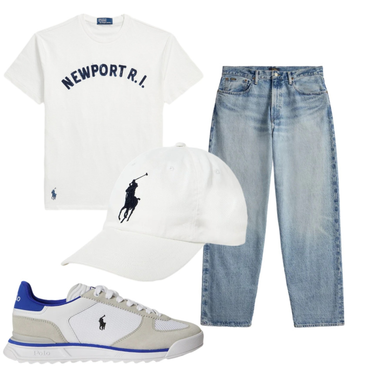 Outfit uomo - Total look #2395376. Stile Casual per Tutti i giorni. Abbinamento con jeans, sneakers, cappelli con visiera, t-shirt.
