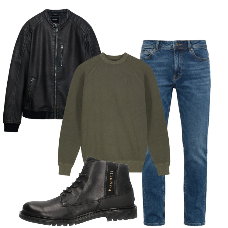 Outfit uomo - Total look #2395379. Stile Biker Rock per Tutti i giorni. Abbinamento con giacche, jeans, stivali e stivaletti, maglieria.