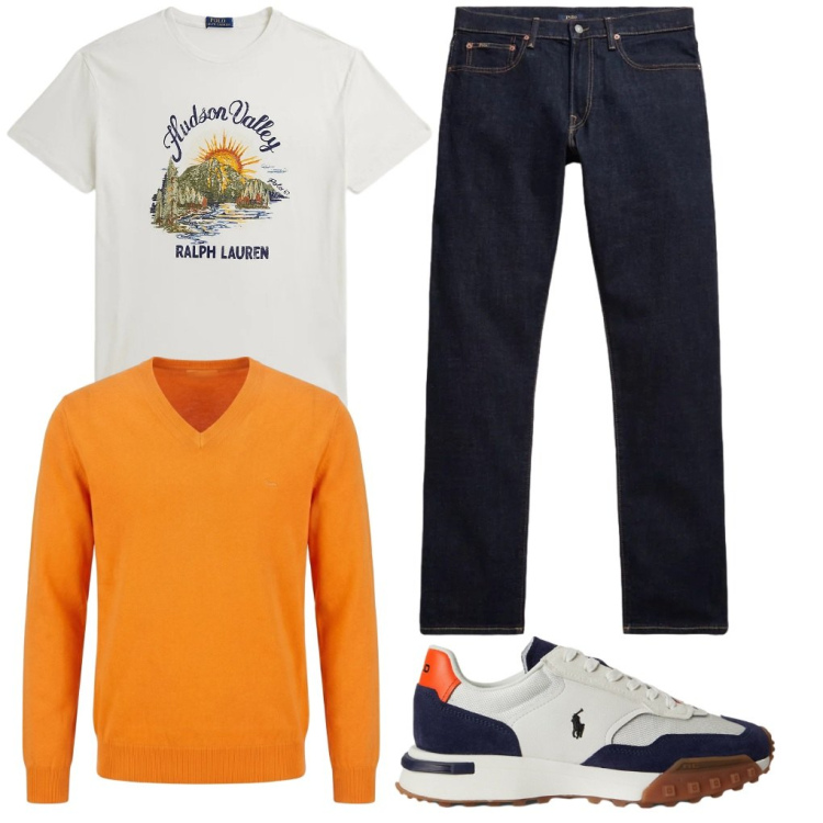 Outfit uomo - 46.Hudson Valley. Stile Urban per Tutti i giorni. Abbinamento con pullovers, sneakers, jeans, t-shirt.