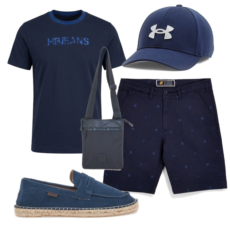 Outfit uomo - Total look #2395393. Stile Casual per Tutti i giorni. Abbinamento con t-shirt, portafogli, cappelli, espadrillas, bermuda.