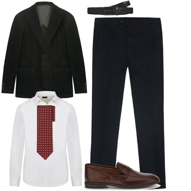 Outfit uomo - 49. Un po\' di rosso. Stile Business/Elegante per Cerimonia. Abbinamento con cinture, camicie, cravatte, pantaloni, giacche, scarpe stringate.