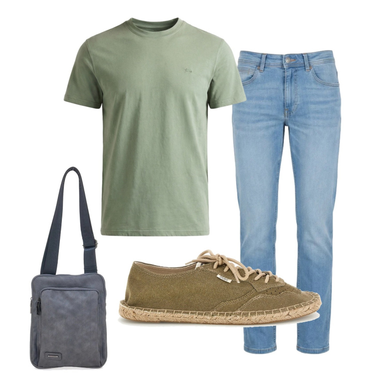 Outfit uomo - Total look #2395409. Stile Casual per Tutti i giorni. Abbinamento con t-shirt, jeans, portafogli, espadrillas.